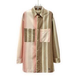 loewe striped logo embroidered wool collared shirt